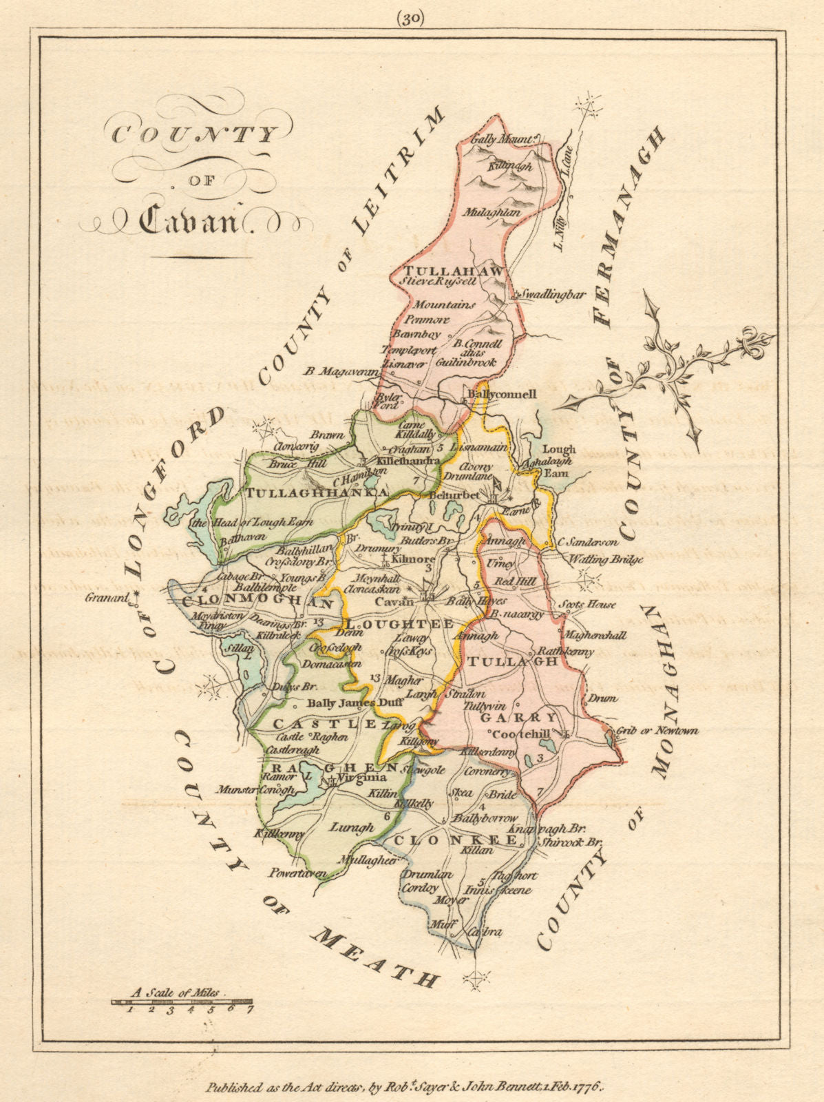 County of Cavan, Ulster. Antique copperplate map by Scalé / Sayer 1776 old